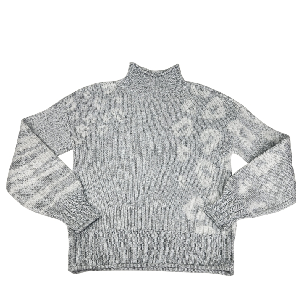 Nine West Women's XS Gray White Mixed Animal Print Mock Neck Leopard Sweater